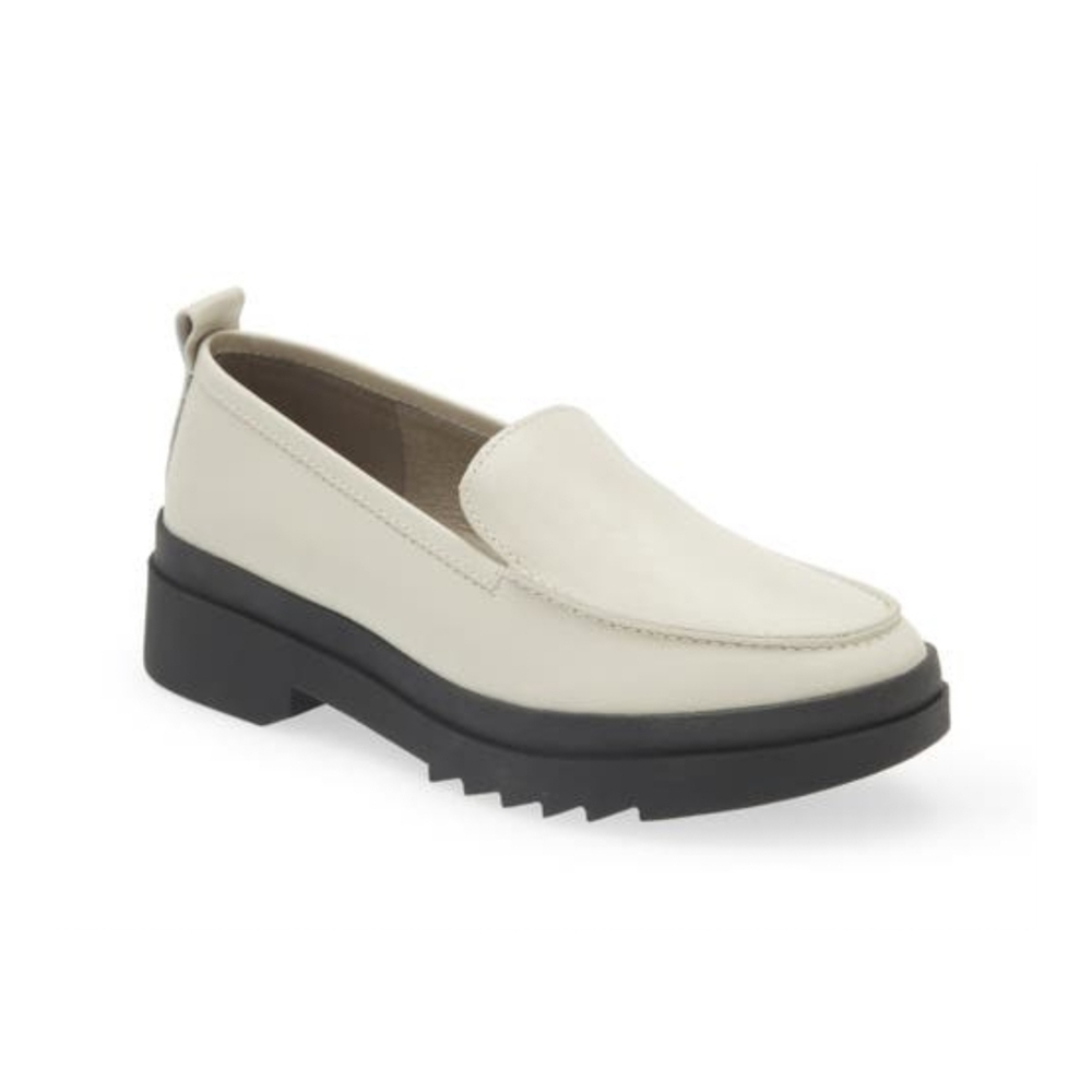 Eileen Fosher Fact Leather Lug Sole Loafer in Soy White